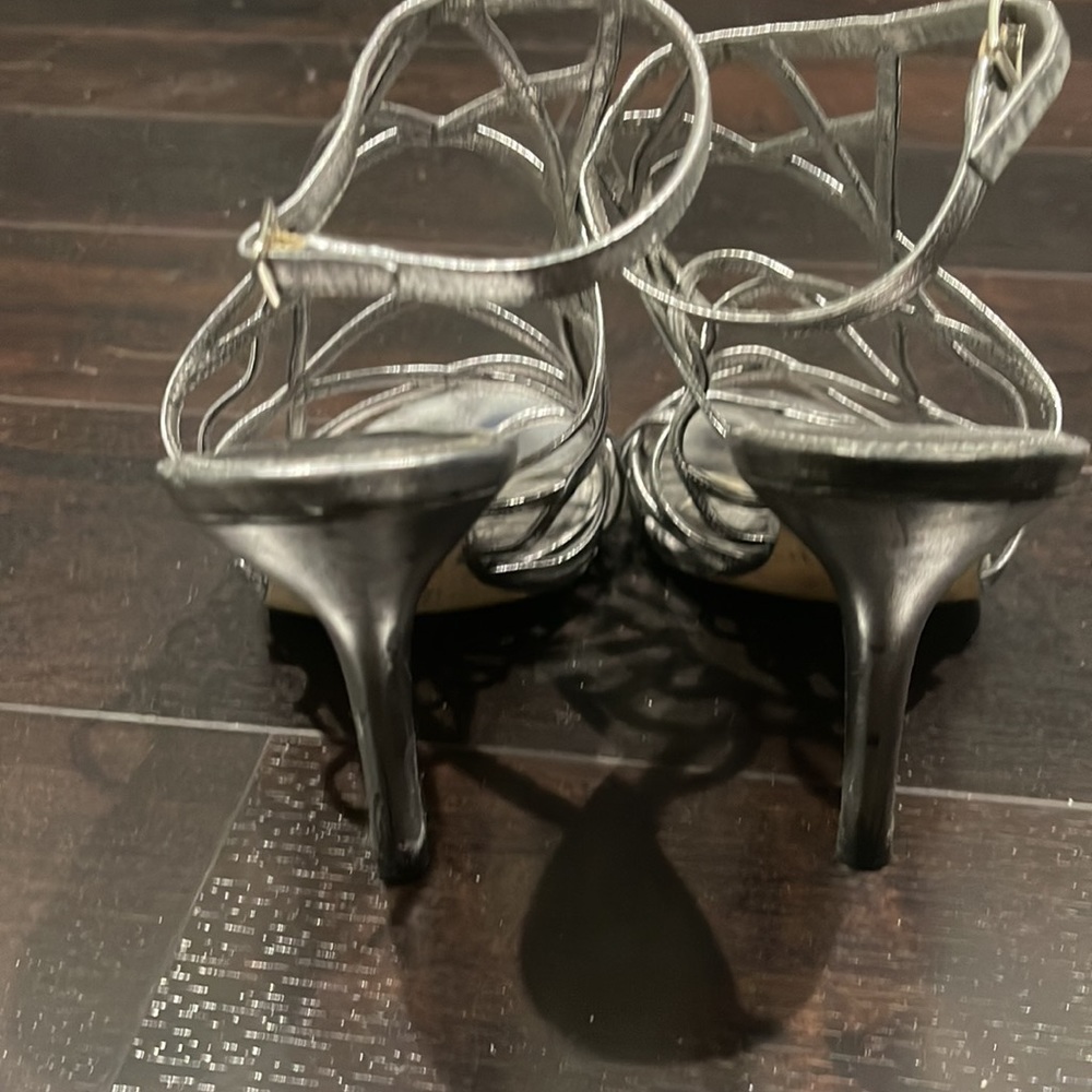 Gently Loved Silver Leather Via Spiga Sexy Strappy Heels - Picture 5 of 7